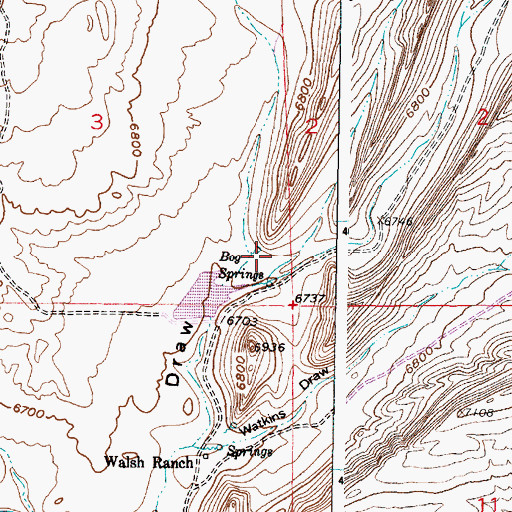 Topographic Map of Bog Springs, WY