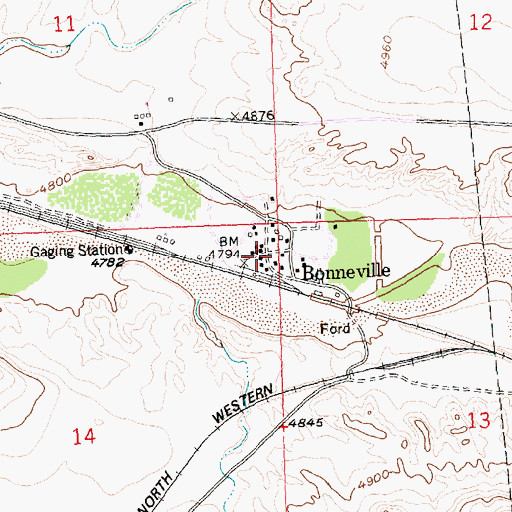 Topographic Map of Bonneville, WY