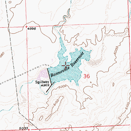 Topographic Map of Bonneville Reservoir, WY