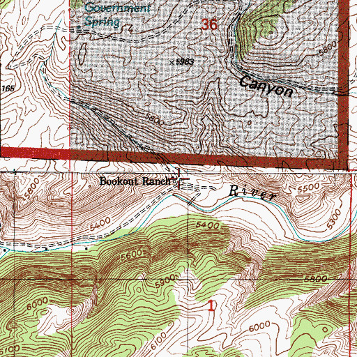 Topographic Map of Bookout Ranch, WY
