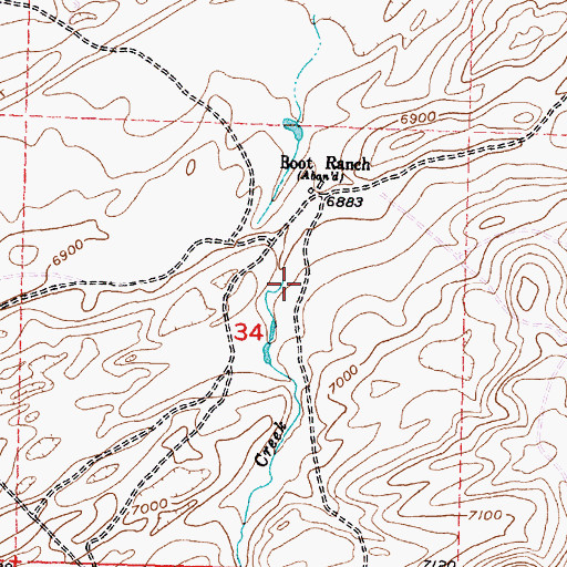 Topographic Map of Boot Creek, WY