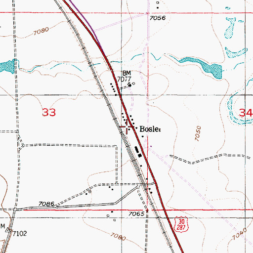 Topographic Map of Bosler, WY