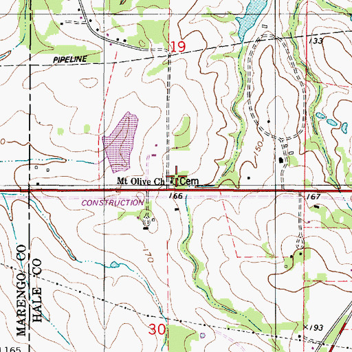 Topographic Map of Mount Olive Cemetery, AL