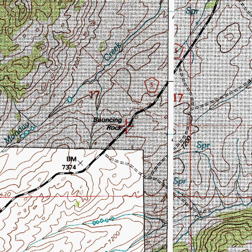 Topographic Map of Bouncing Rock, WY