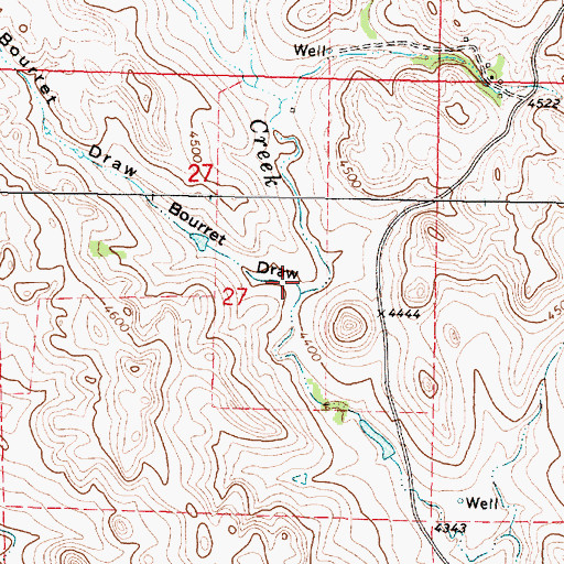 Topographic Map of Bourret Draw, WY