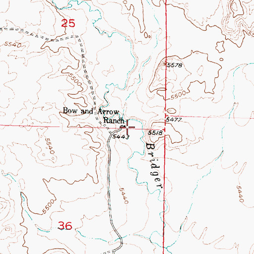 Topographic Map of Bow and Arrow Ranch, WY
