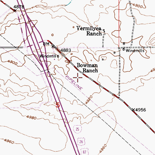 Topographic Map of Bowman Ranch, WY