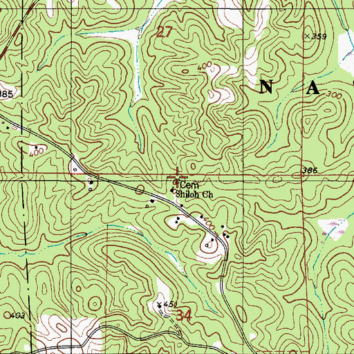 Topographic Map of New Shiloh Cemetery, AL
