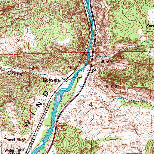 Topographic Map of Boysen Creek, WY