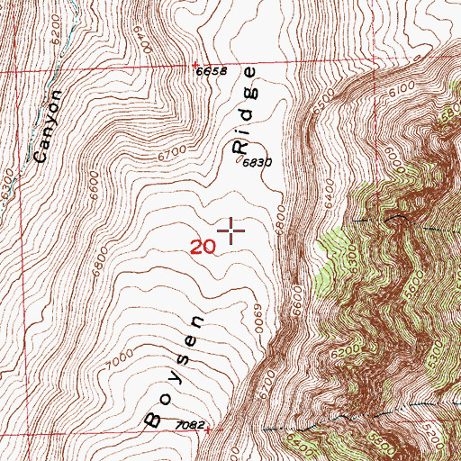 Topographic Map of Boysen Ridge, WY