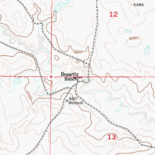 Topographic Map of Bozarth Ranch, WY