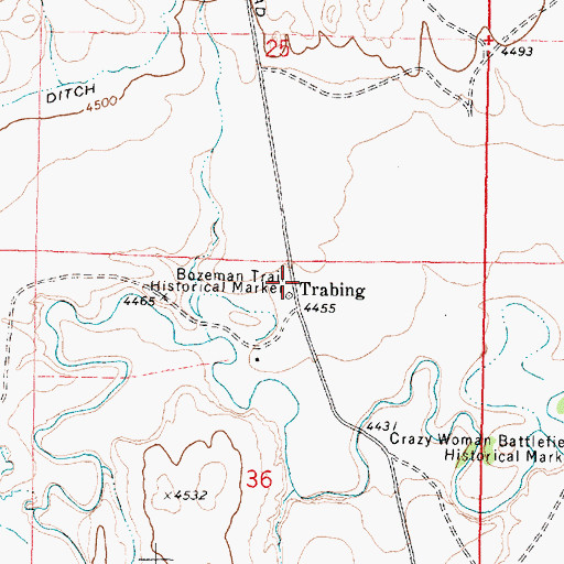 Topographic Map of Bozeman Trail Historical Marker, WY