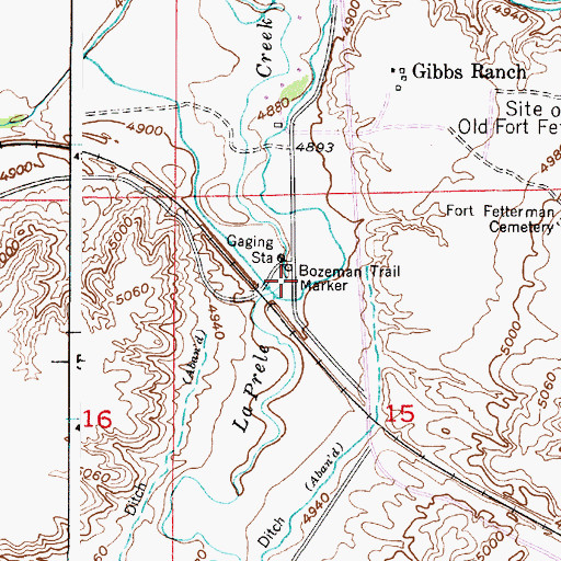 Topographic Map of Bozeman Trail Marker, WY