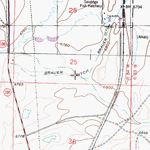 Topographic Map of Brauer Ditch, WY