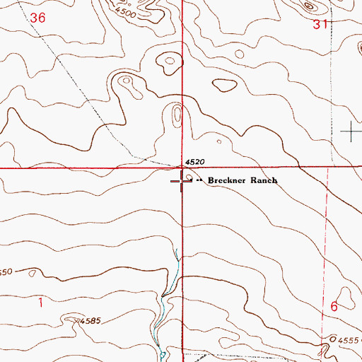 Topographic Map of Breckner Ranch, WY