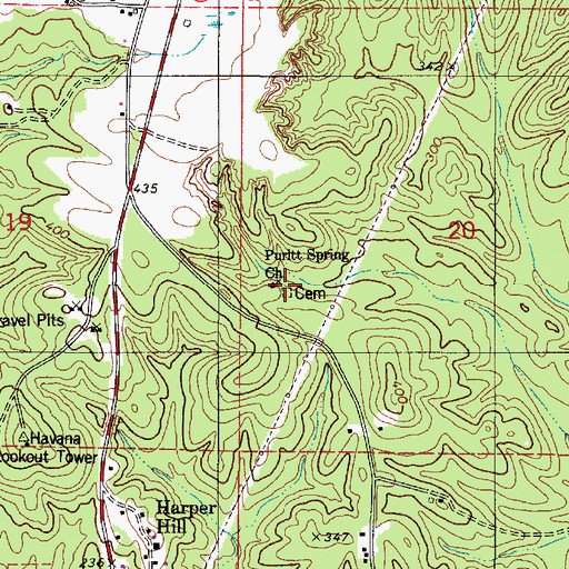 Topographic Map of Pruitt Springs Cemetery, AL