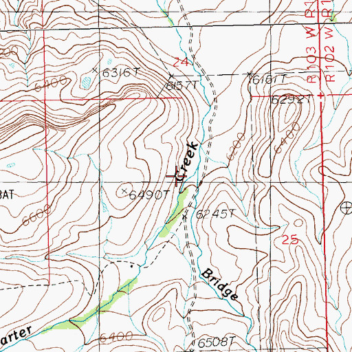 Topographic Map of Bridge Creek, WY