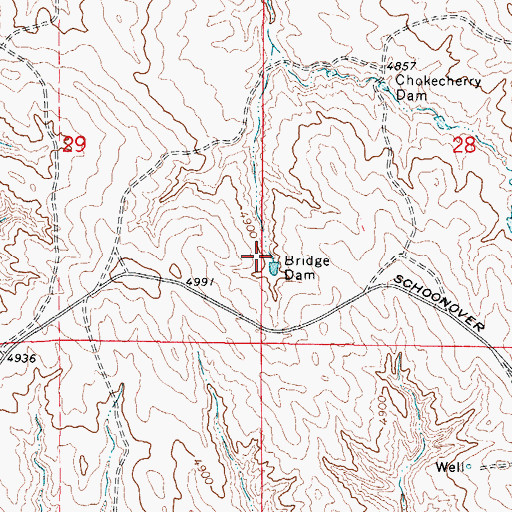 Topographic Map of Bridge Dam, WY