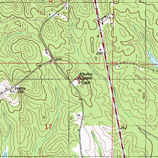 Topographic Map of Rhodes Chapel Cemetery, AL