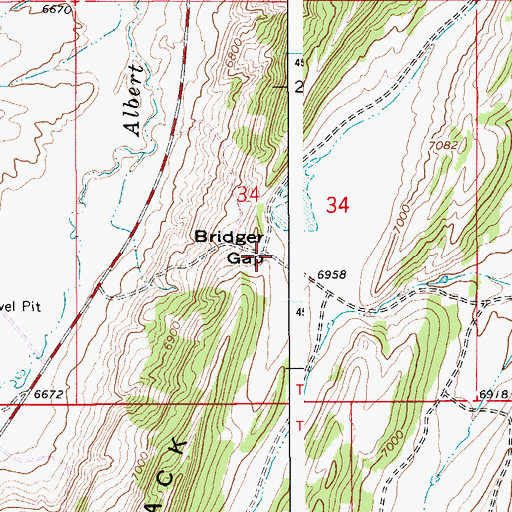 Topographic Map of Bridger Gap, WY