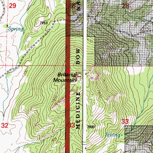 Topographic Map of Britania Mountain, WY