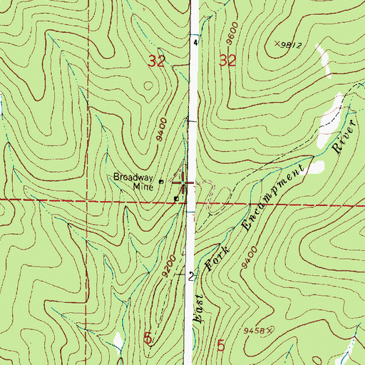 Topographic Map of Broadway Mine, WY