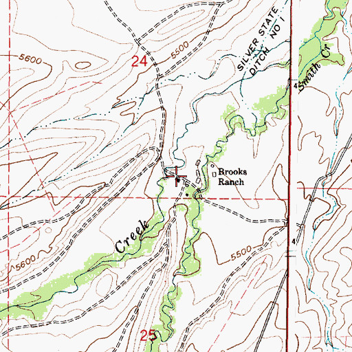 Topographic Map of Brooks Ranch, WY
