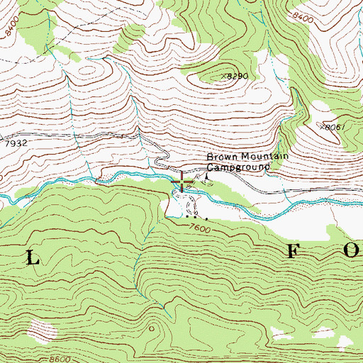 Topographic Map of Brown Mountain Campground, WY