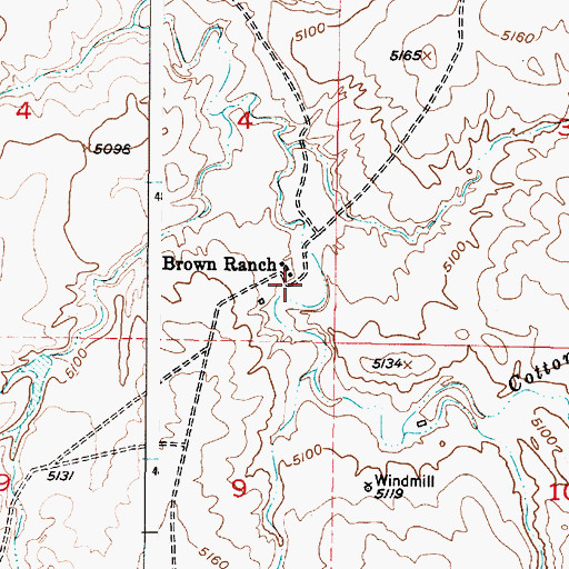 Topographic Map of Brown Ranch, WY