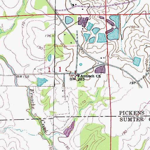 Topographic Map of Antioch Cemetery, AL