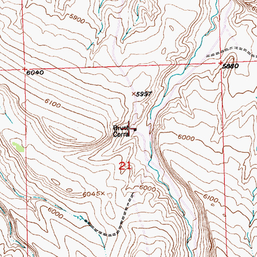 Topographic Map of Brush Corral, WY