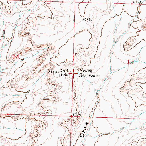 Topographic Map of Brush Reservoir, WY