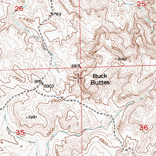 Topographic Map of Buck Buttes, WY