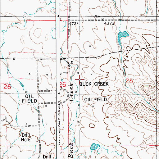 Topographic Map of Buck Creek Oil Field, WY