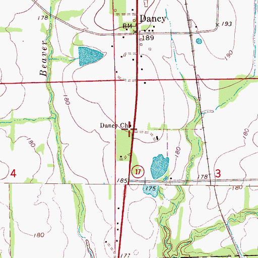 Topographic Map of Dancy Cemetery, AL
