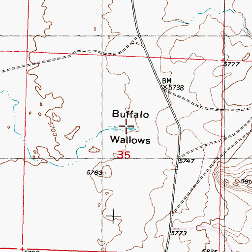 Topographic Map of Buffalo Wallows, WY
