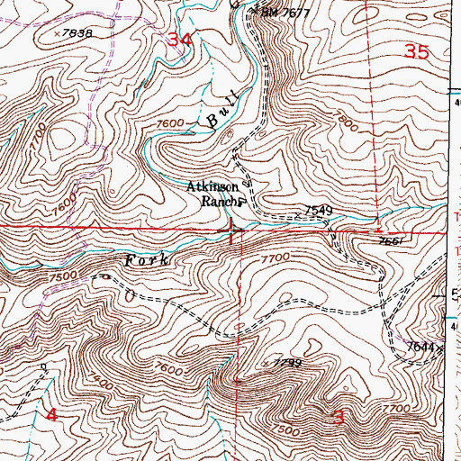 Topographic Map of Bull Creek, WY