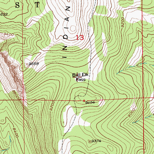 Topographic Map of Bull Elk Pass, WY