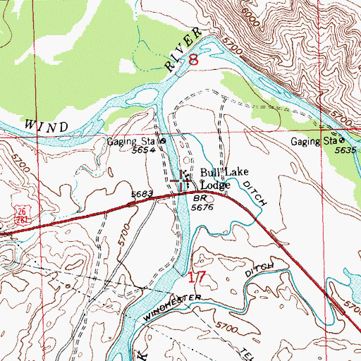 Topographic Map of Bull Lake Lodge, WY