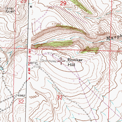 Topographic Map of Bunker Hill, WY
