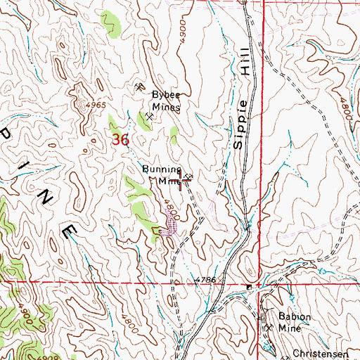 Topographic Map of Bunning Mine, WY