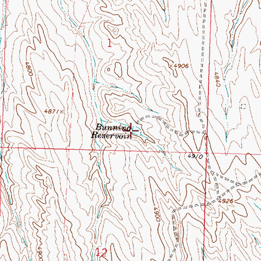 Topographic Map of Bunning Reservoir, WY