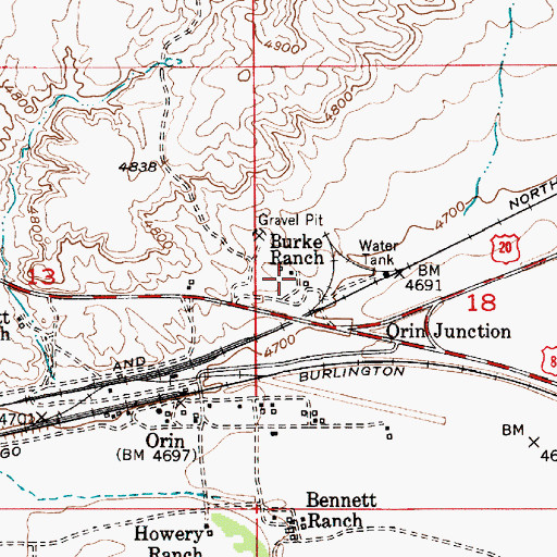 Topographic Map of Burke Ranch, WY