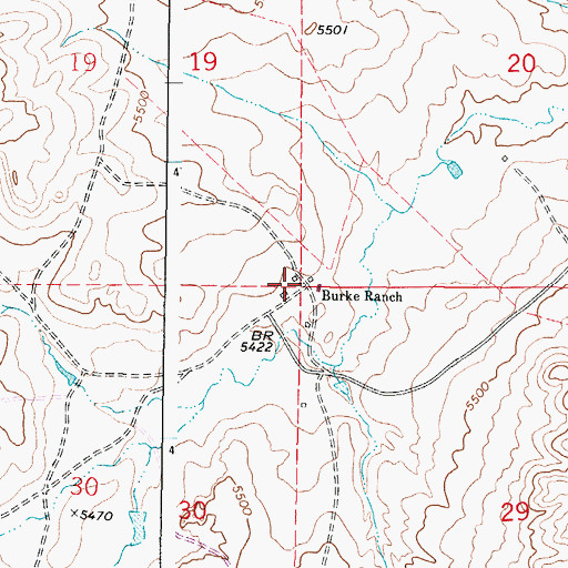 Topographic Map of Burke Ranch, WY