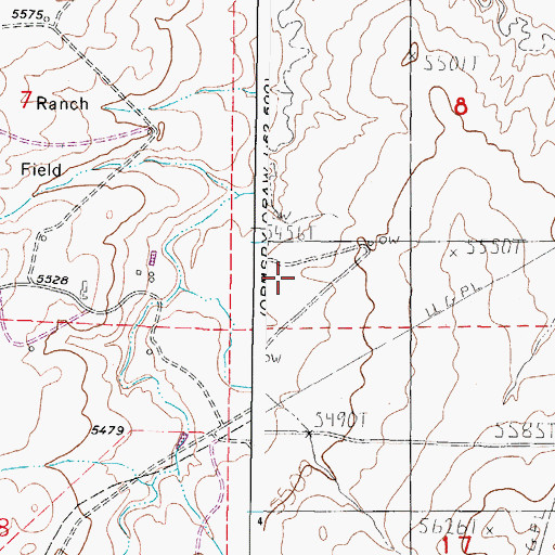 Topographic Map of Burke Ranch Oil Field, WY