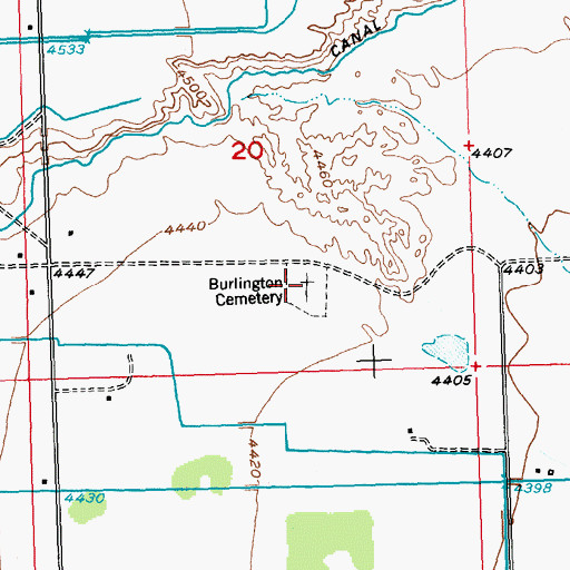 Topographic Map of Burlington Cemetery, WY