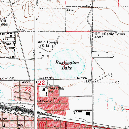 Topographic Map of Burlington Lake, WY