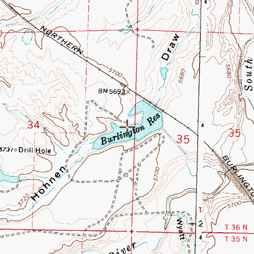 Topographic Map of Burlington Reservoir, WY