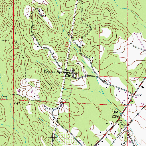 Topographic Map of Poplar Springs Cemetery, AL