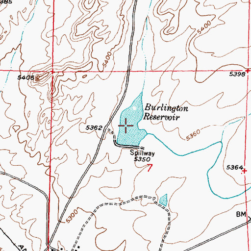 Topographic Map of Burlington Reservoir, WY